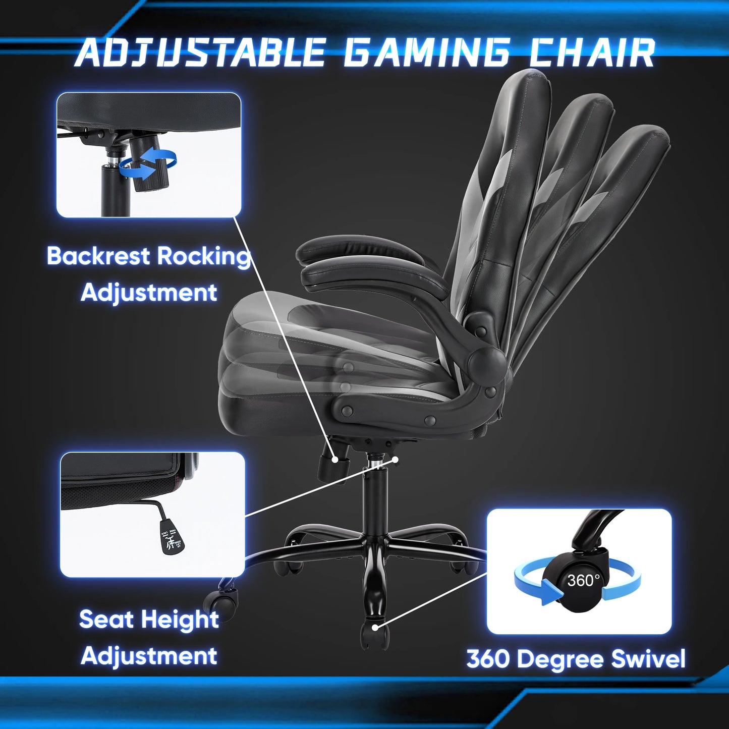 Ergonomic Office Computer/Home Gaming Desk Chair with Flip-up Armrest