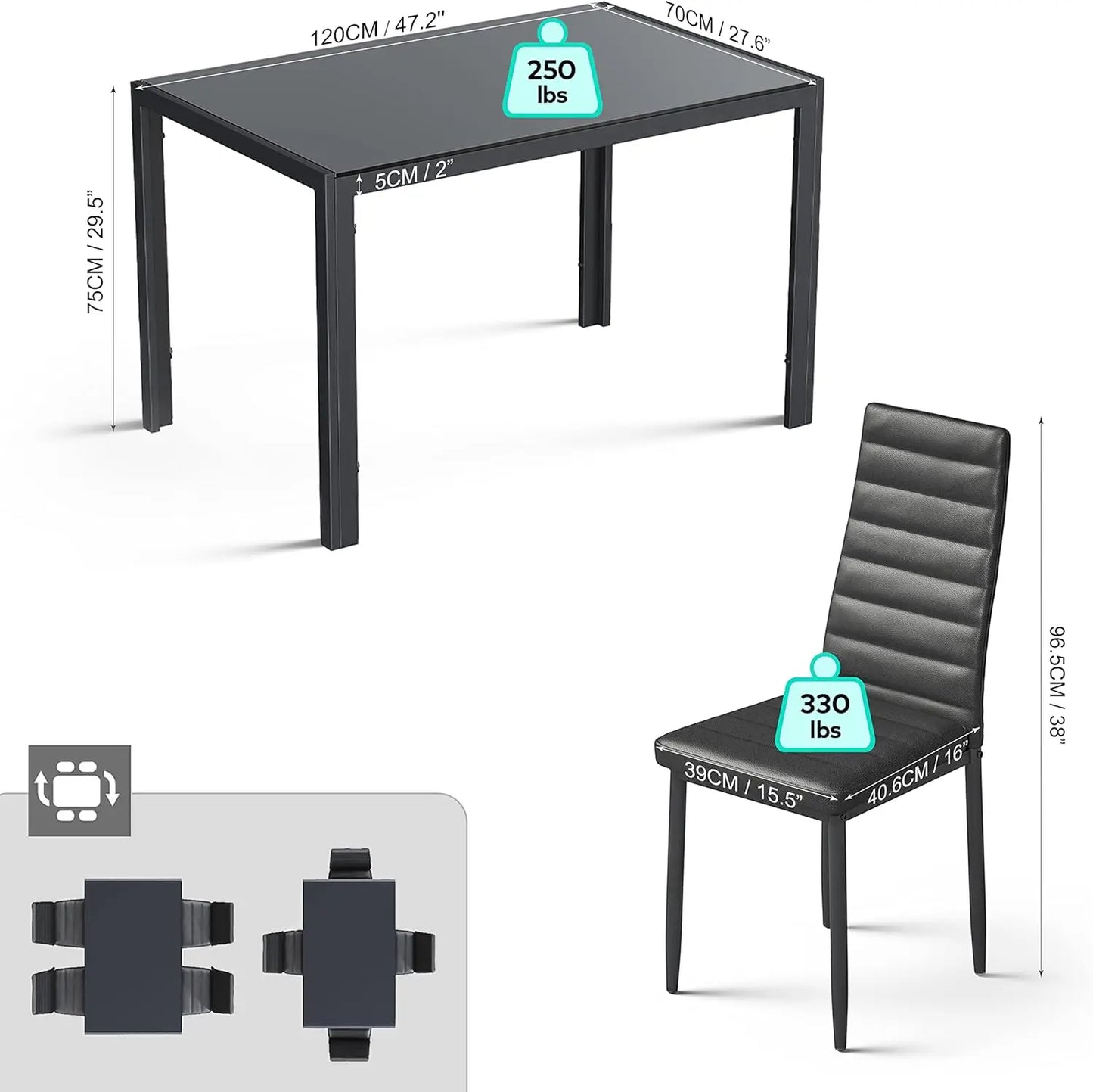 5 Piece Glass Dining Table & Chairs Set