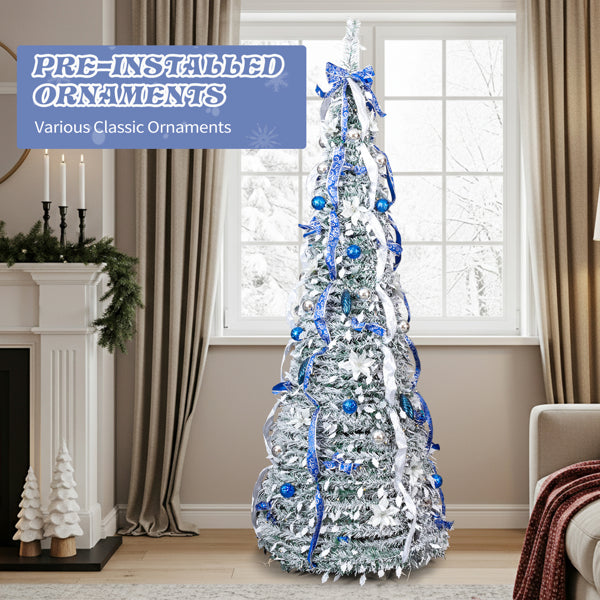 7FT Pop Up Pre-lit Tree - 200 Lights and Blue Silver Ornaments
